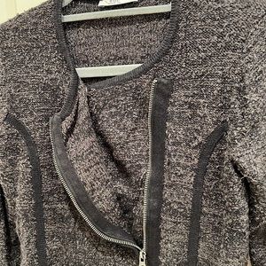 Knit Zippered Cardigan w/Piping Detail Women’s Size XS Heather Grey